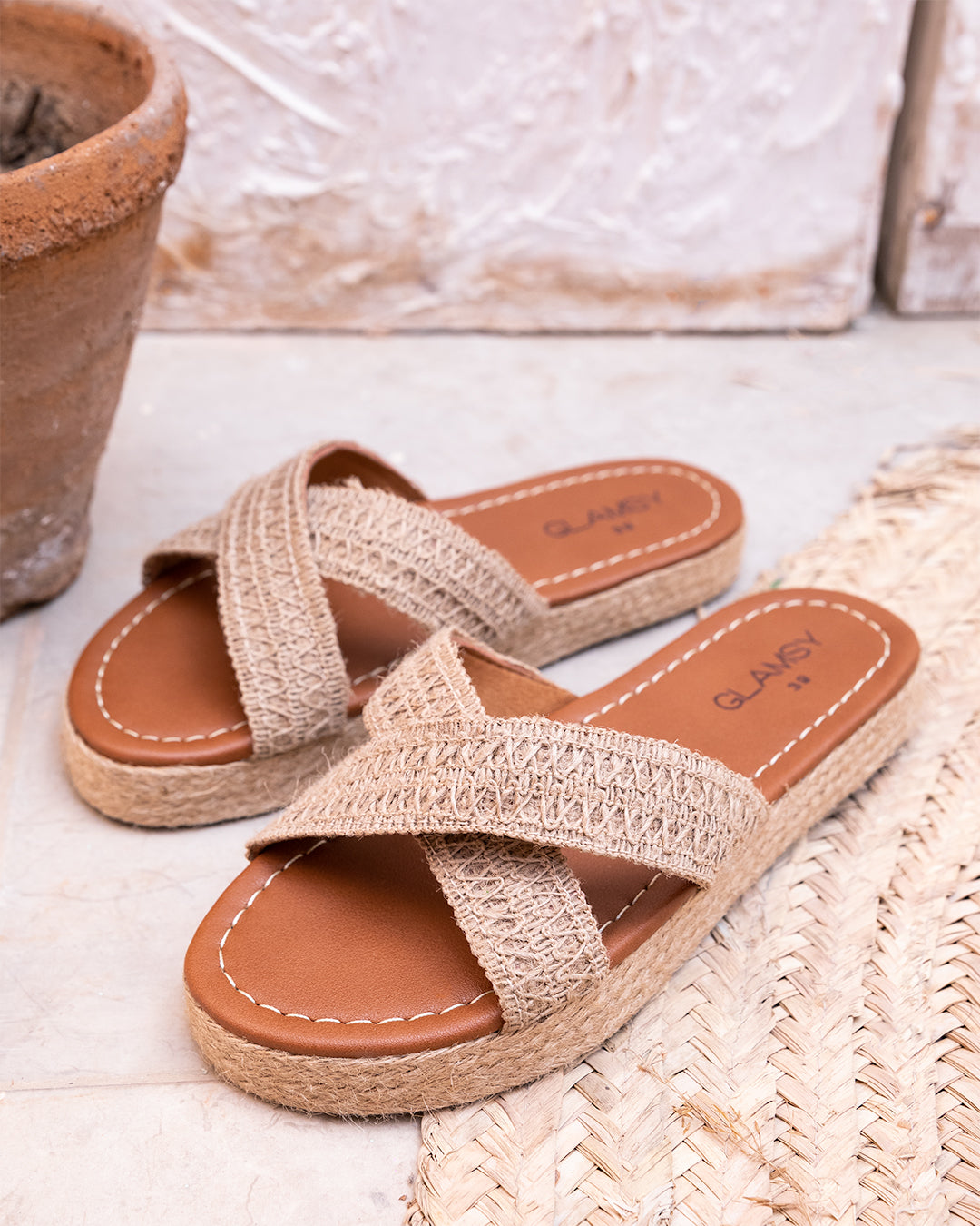 Gaia Slippers in Havane — handcrafted women's slippers from Glamsy Egypt